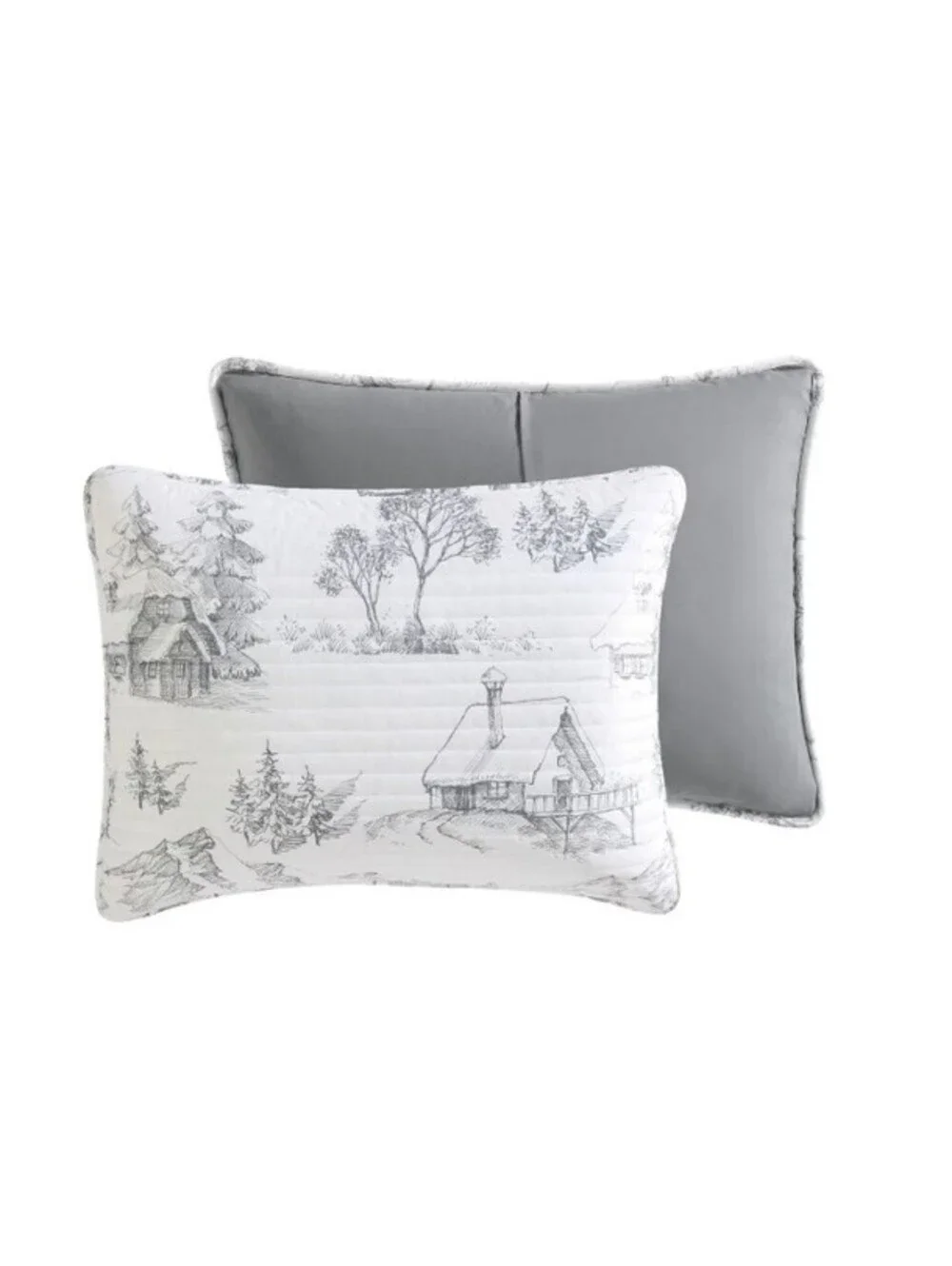 Lenox 3-Piece Quilt Set (Winter Scene Gray / White) KING SIZE
